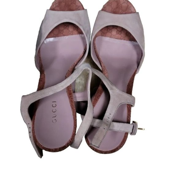 GUCCI Monogram Pattern Pink Suede Espadrilles 9.5 Pre-Loved - Picture 4 of 15